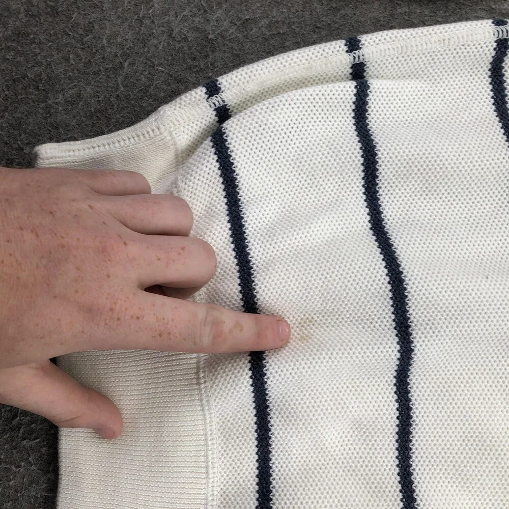 Polo Ralph Lauren Sweater Mens Large White Striped Hooded Pima Cotton Logo